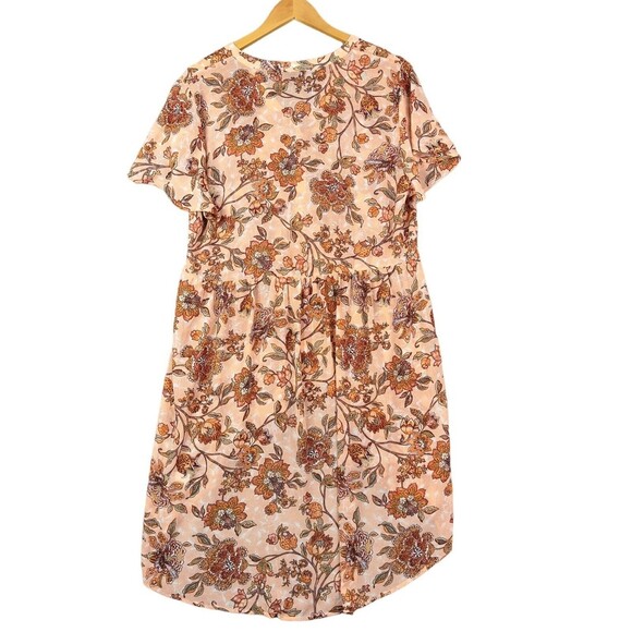Torrid 1X Babydoll Tunic Top Orange Brown Floral Hi Low Boho Blouse - Picture 12 of 16